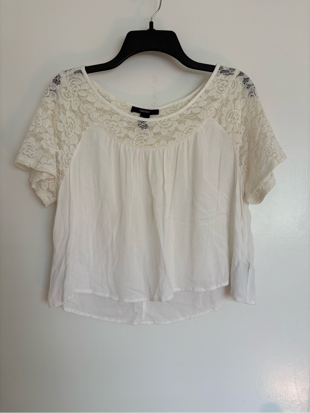 Forever 21 Lace Yoke Blouse in White